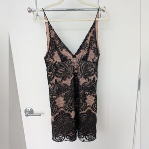 Free People Night Shimmer Black Sequin and Lace Mini Dress, Size 0
